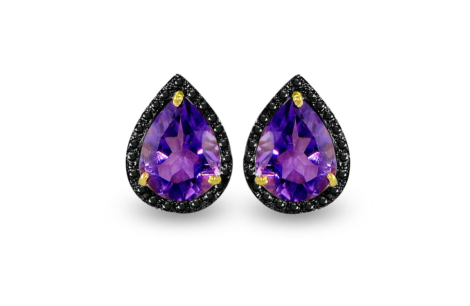 Vera Perla 18K Gold 0.24ct Black Diamonds, Amethyst Earrings